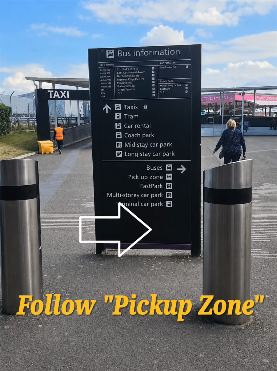 Aeroporto di Edimburgo — segui i cartelli "Pickup Zone" dagli arrivi.