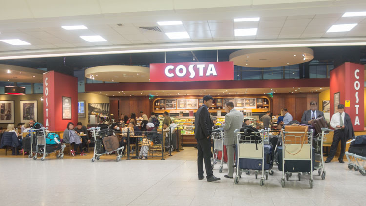 Heathrow Terminal 4 — meet your driver in front of Costa Coffee near the arrivals gate.